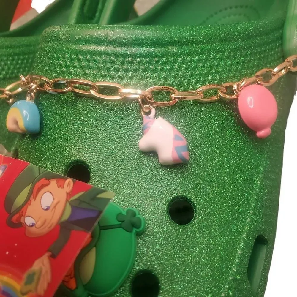 CROCS Lucky Charms Glitter Green With Tons Of Jibbitz BRAND NEW!  Size W 10, M 1